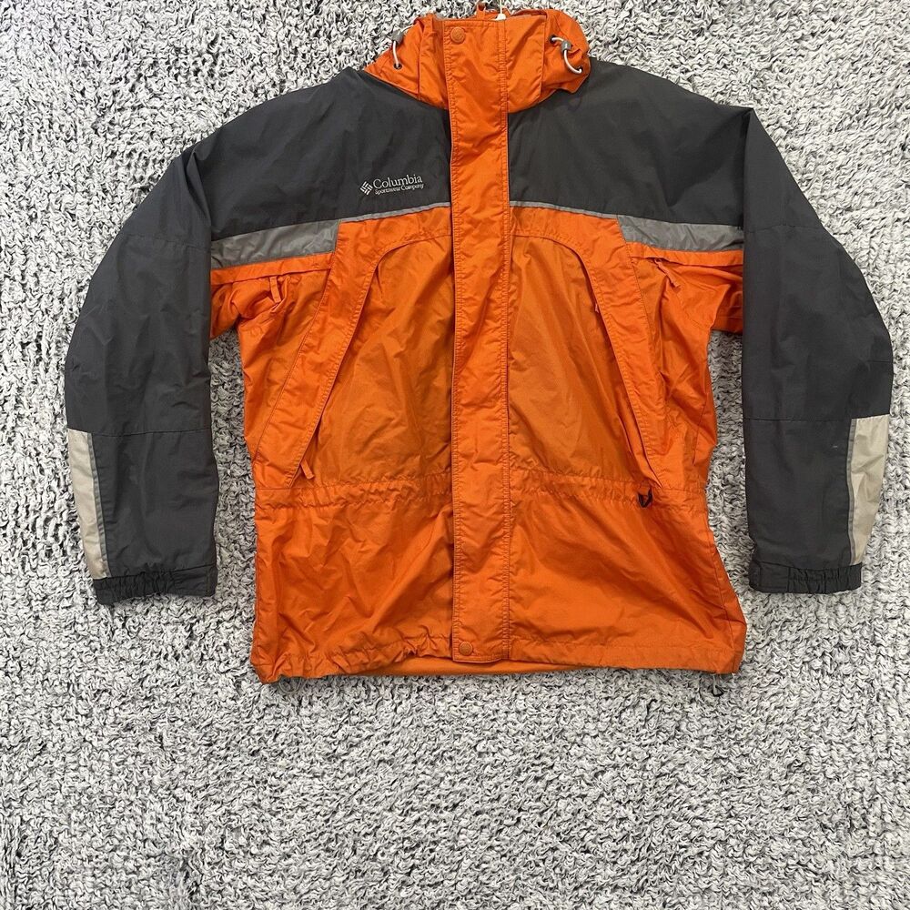 Vintage Columbia Interchange Jacket Mens L Blue Gray Hooded Windbreaker Y2K